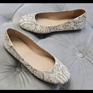 Tory Burch Cream Gray Snake Reptile Leather Ballet Flats Womens Shoes 8 New $258